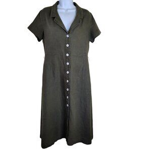 Quince 100% European Linen Button Front Midi Dress Size M Deep Olive - NO BELT